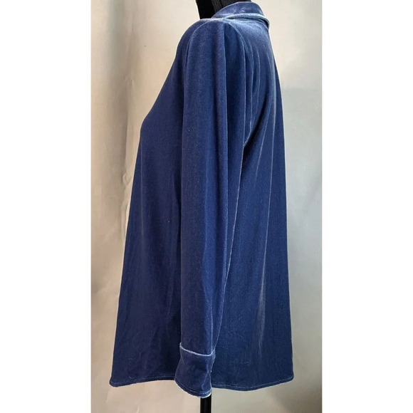 Soft Surroundings Navy Velvet Boyfriend Shirt Top Button Up‎ Long Sleeve PXS NEW - Picture 4 of 6